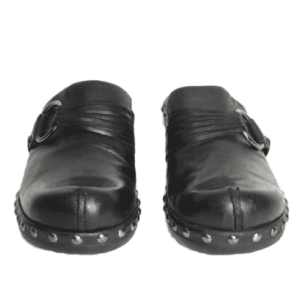 ECCO Leather Clogs Black Studded Slip-On Casual Shoes Sz. 37 US 7